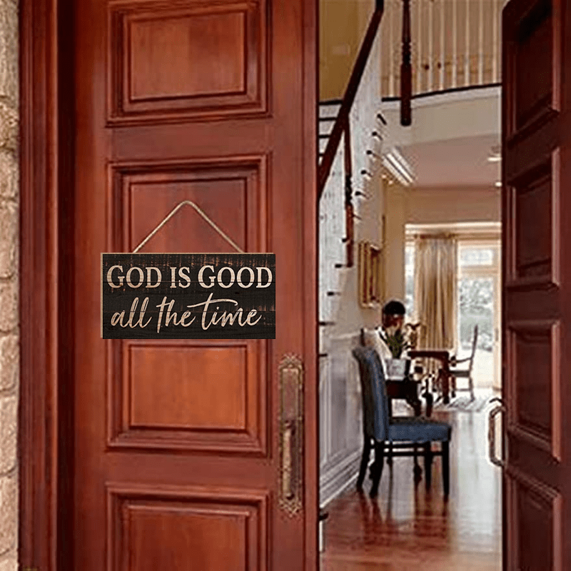 Rustic Wooden God Is Good All The Time Decorative Hanging Sign - Weathered Pine Wood Wall Art with Inspirational Quote - Home Decor Accent for Living Room, Bedroom, or Office