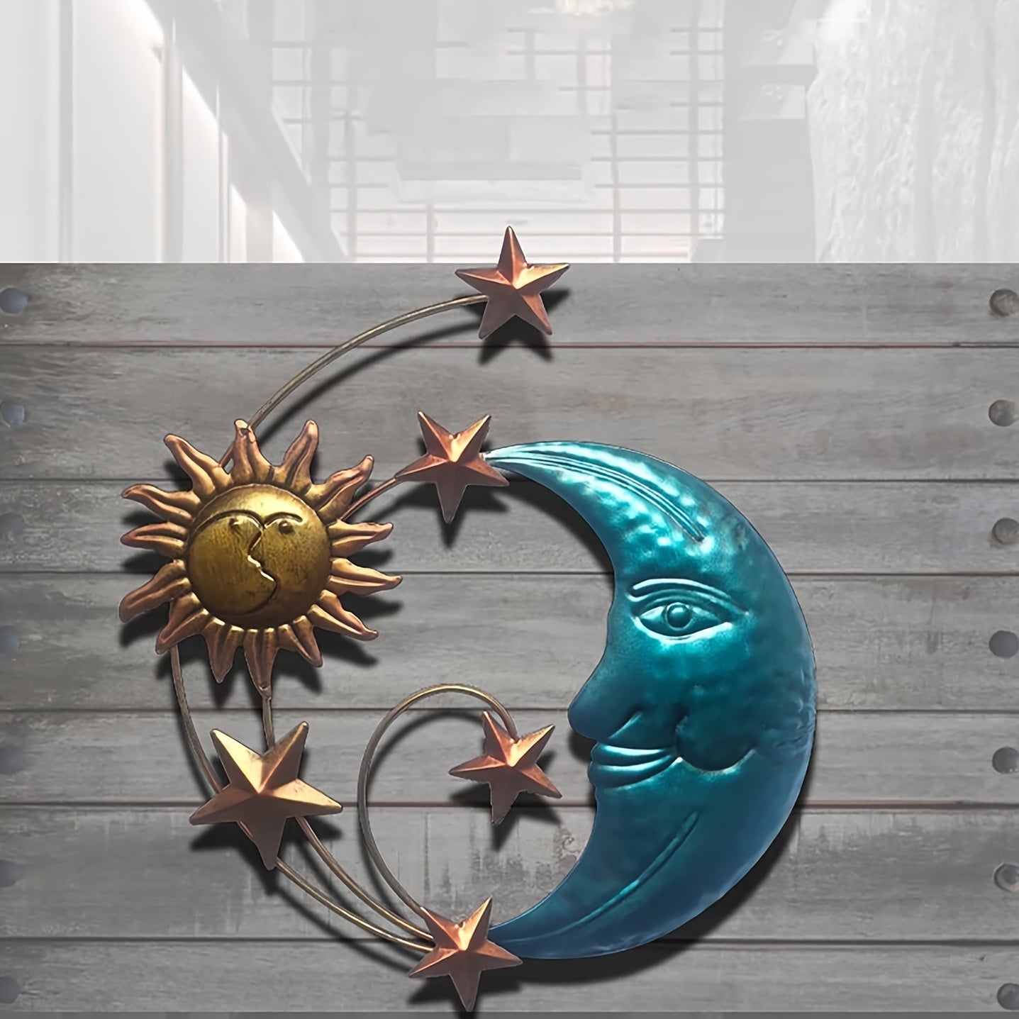 1pc Metal Sun and Moon Face Wall Art for Indoor and Outdoor Decor - Perfect for Home, Balcony, Bedroom, Garden, and Office - Unique and Eye-Catching Design