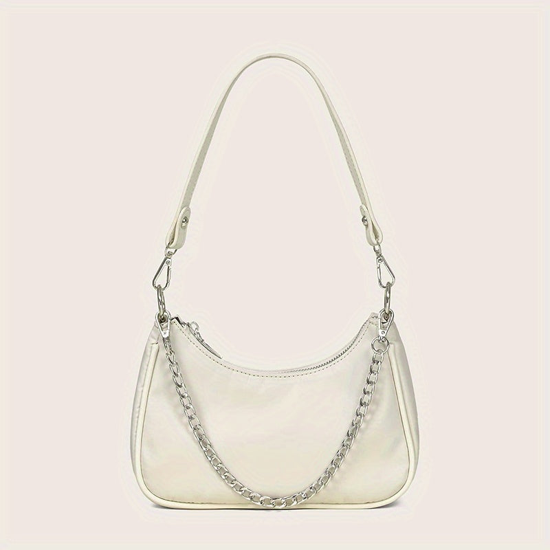 Y2K Chic Chain Baguette Bag - Stylish Nylon Shoulder Purse - Durable & Versatile for Everyday Fashion - Solid Colors for the Fashion-Forward Woman