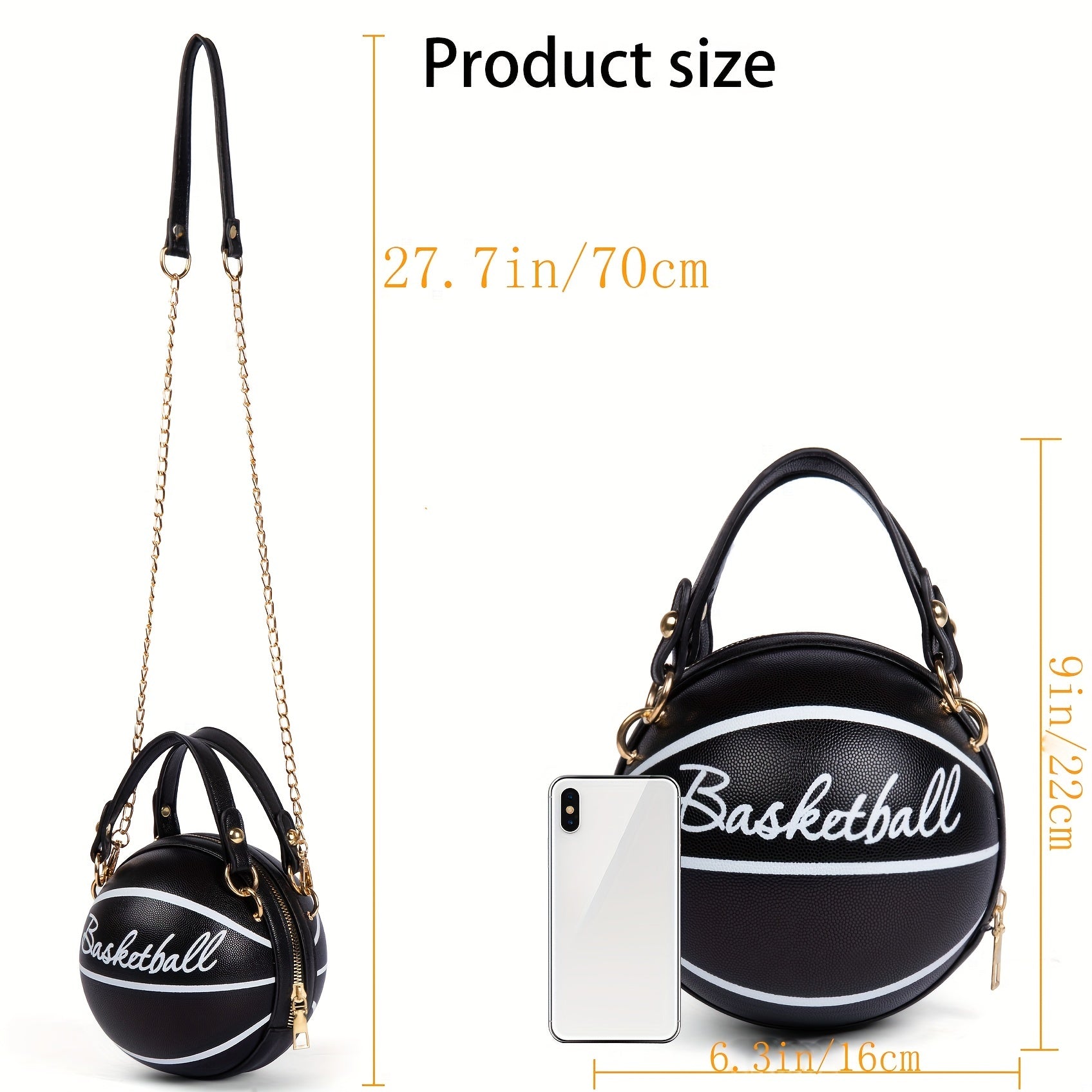 Fashion-Forward Basketball-Shaped Y2K Chain Bag - Retro-Trendy Crossbody & Shoulder Purse with Durable PU Leather, Chic Top Handle, and Adjustable Strap for Versatile Style