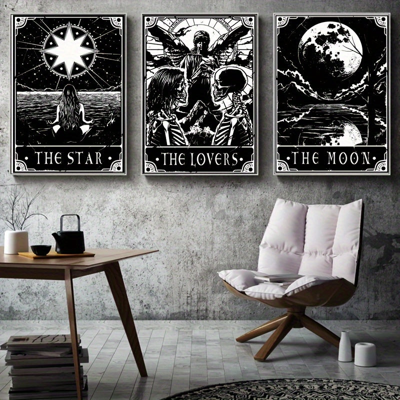 [3 affiches de tarot sombres] Lot de 3 affiches de tarot sombres et noires, décoration murale pour chambre à coucher ou bureau, sans cadre