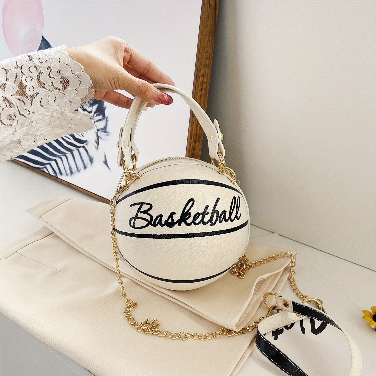 Fashion-Forward Basketball-Shaped Y2K Chain Bag - Retro-Trendy Crossbody & Shoulder Purse with Durable PU Leather, Chic Top Handle, and Adjustable Strap for Versatile Style