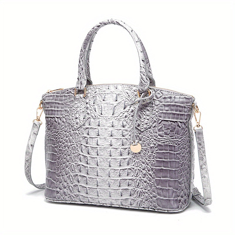 Fashion-Forward Crocodile Pattern Tote Bag - Double Handle Work Purse with Secure Zipper Closure - Perfect for Stylish, Professional Women - A Trendy Daily Accessory