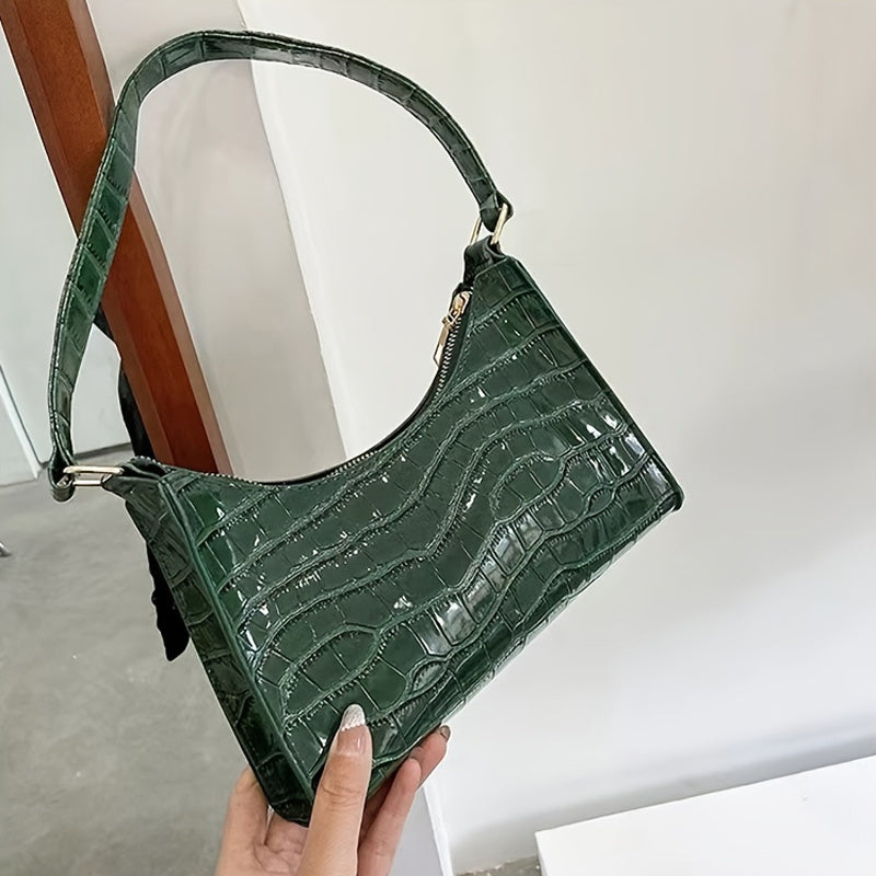 Chic Croc Embossed Underarm Bag - Y2K Inspired Shoulder Purse for Women - Fashion-Forward Design with Secure Zipper Compartment - Premium PU Leather