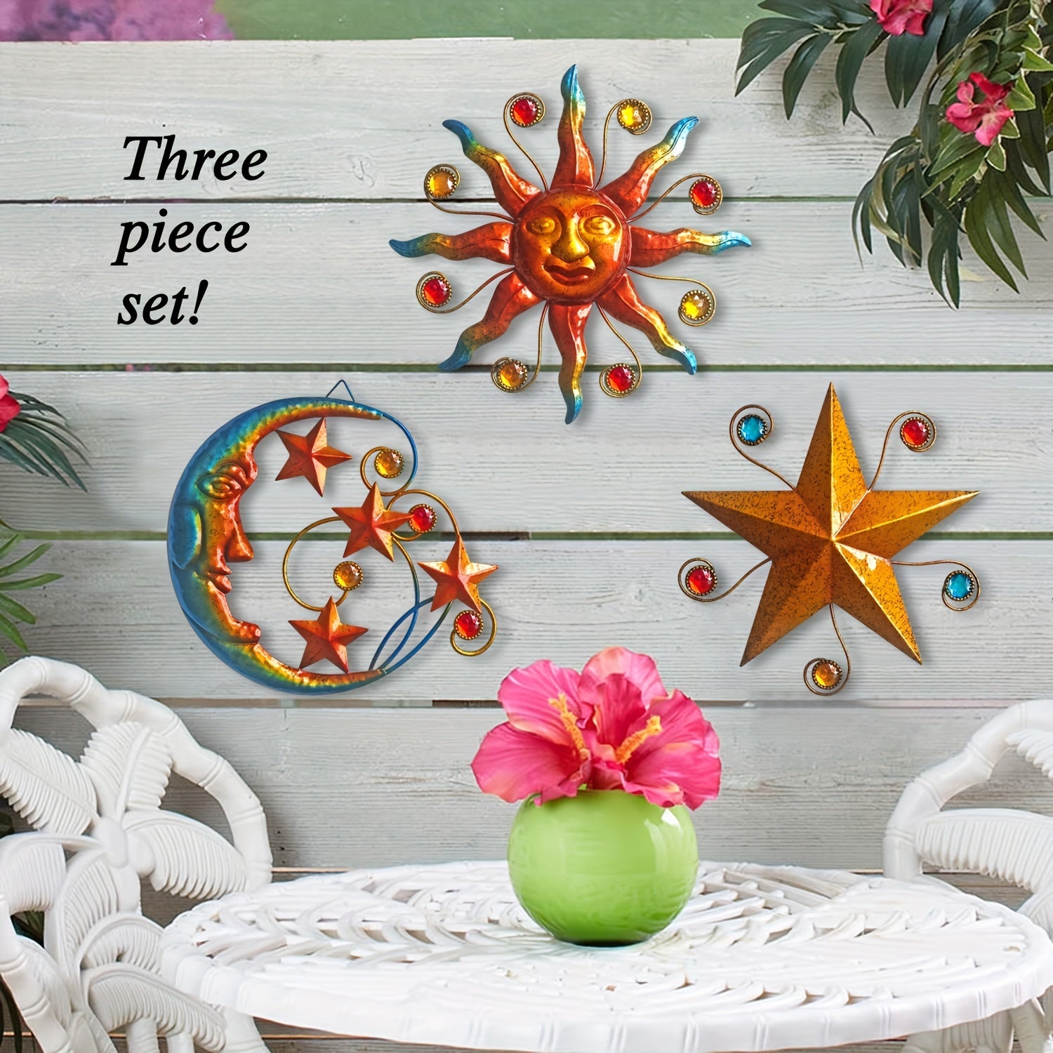 Metal 3pcs/set Celestial Wall Art Sculpture - Sun Moon Star Wall Decoration - Christmas Decor Supplies, Home Decor, Holiday Decor, Room Decor