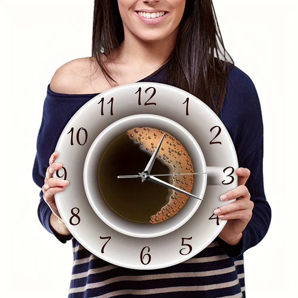 1pc Whimsical Coffee Cup Silent Wall Clock - Decorative Kitchen Wall Art, Cafe-Inspired Hanging Watch for Bedroom, Living Room, School, Birthday Party Decoration - Unique Gift Idea for Coffee Lovers