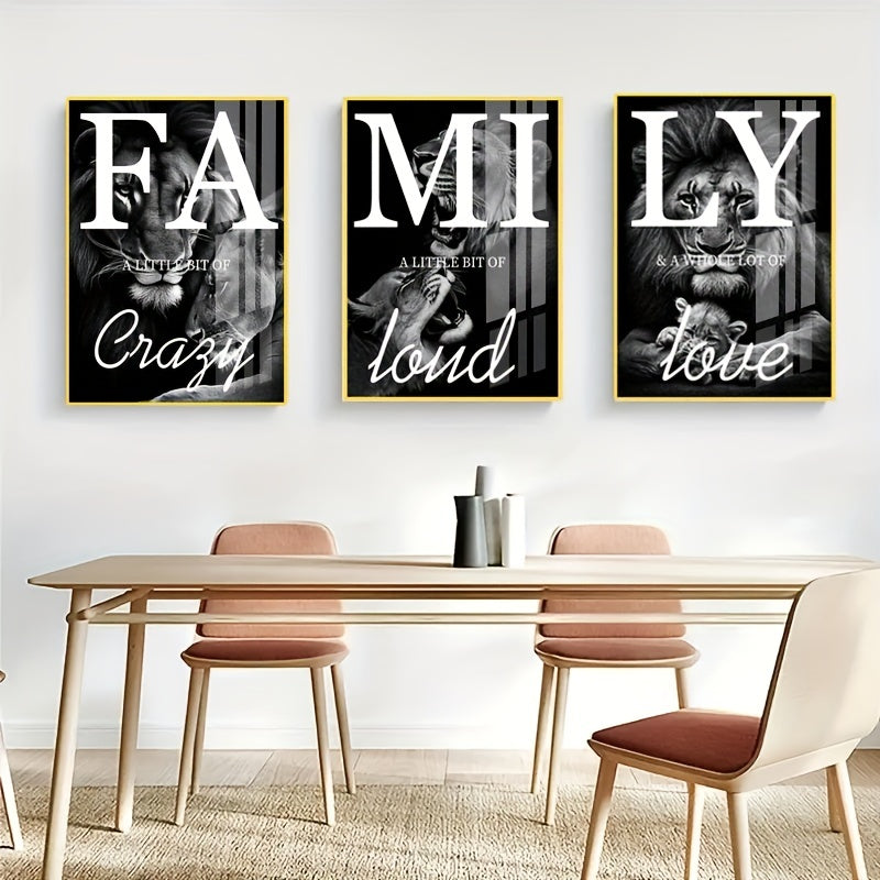 [3 toiles Lion Wall Art] 3 peintures sur toile, Art mural familial Lion, Cadeau idéal pour salon, cuisine, Art mural décoratif Décoration murale, Décoration de la maison, Art mural, Décoration de chambre, Décoration de chambre, Sans cadre