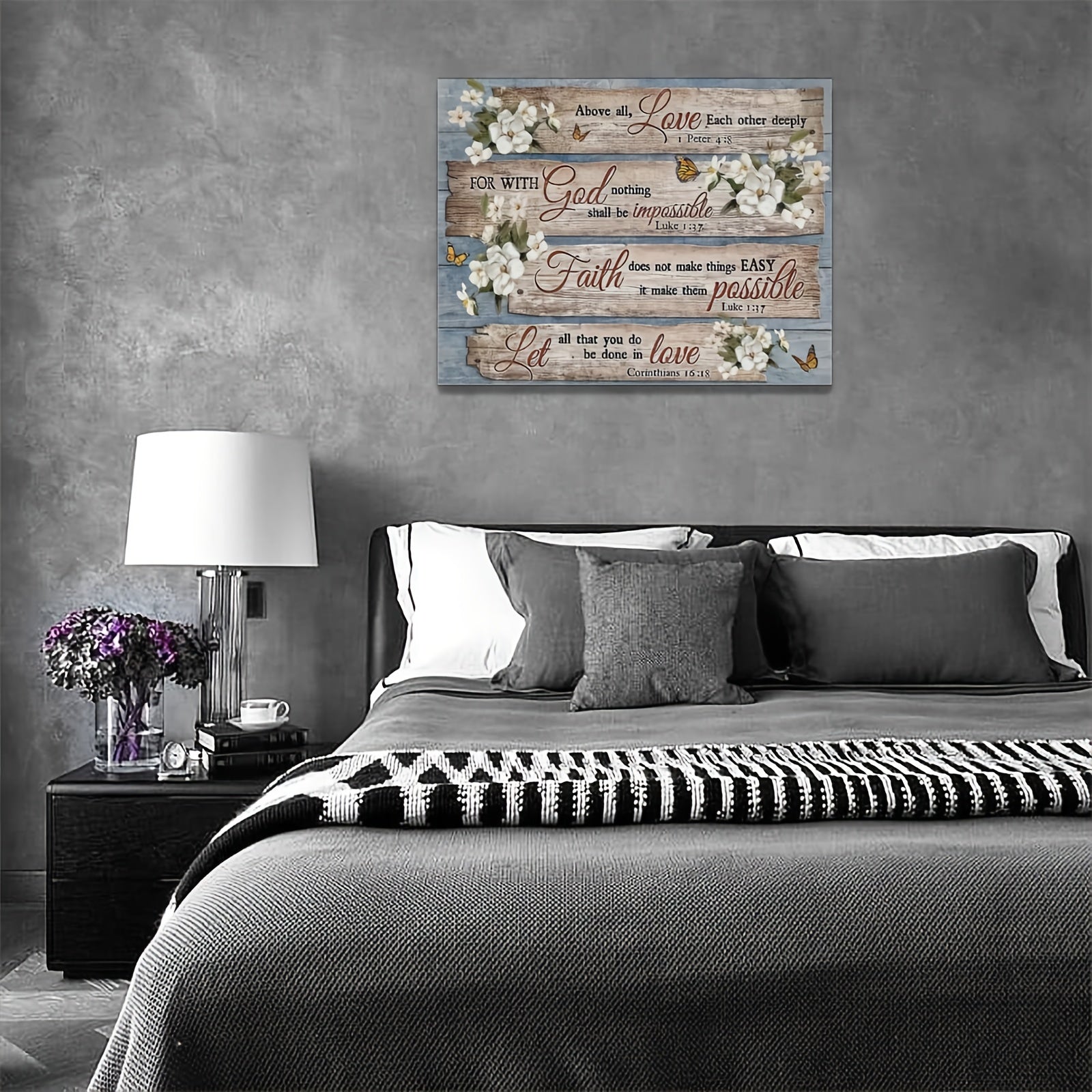 1pc Bible Verse Wall Art Rustic Inspirational Bible Verses Flower Pictures Wall Decor Christian Religions Motivational Painting Country Canvas Farmhouse Prints Home Artwork Decor No Framed