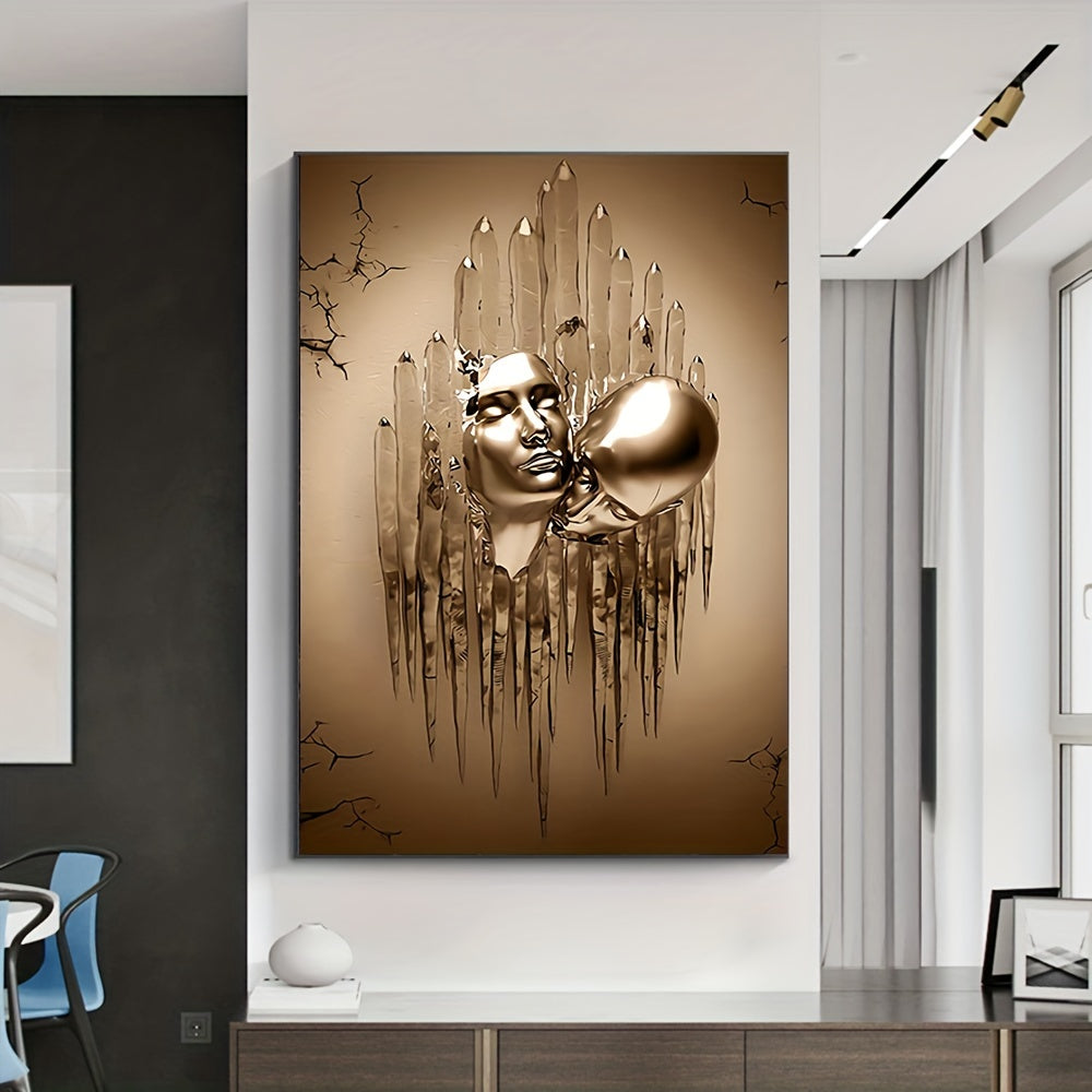 Peinture abstraite sur toile représentant un couple amoureux s'embrassant et s'embrassant - Décoration murale pour salle de bain, chambre, bureau, salon, maison - Sans cadre