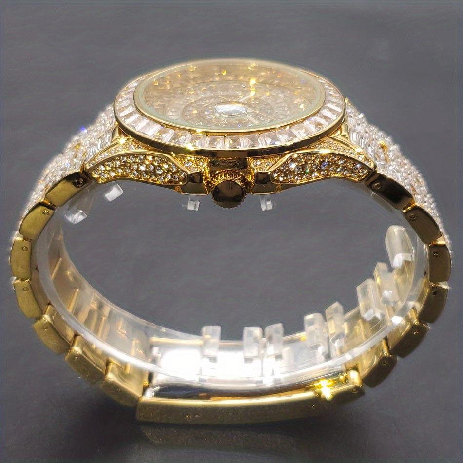 Elevate Your Style: Men's Quartz, Rhinestone-Embellished Waterproof Watch - Perfect for Fashion & Parties