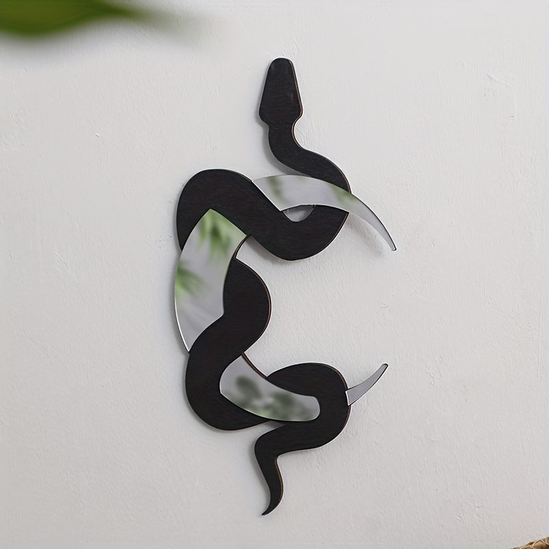 Wooden Snake And Mirror Crescent Wall Decor Earthy Room Wall Decor Floral Snake Wall Art Boho Witchy Cute Wooden Snake Decor Aesthetic For Home Living Room Bathroom Bedroom Hallway