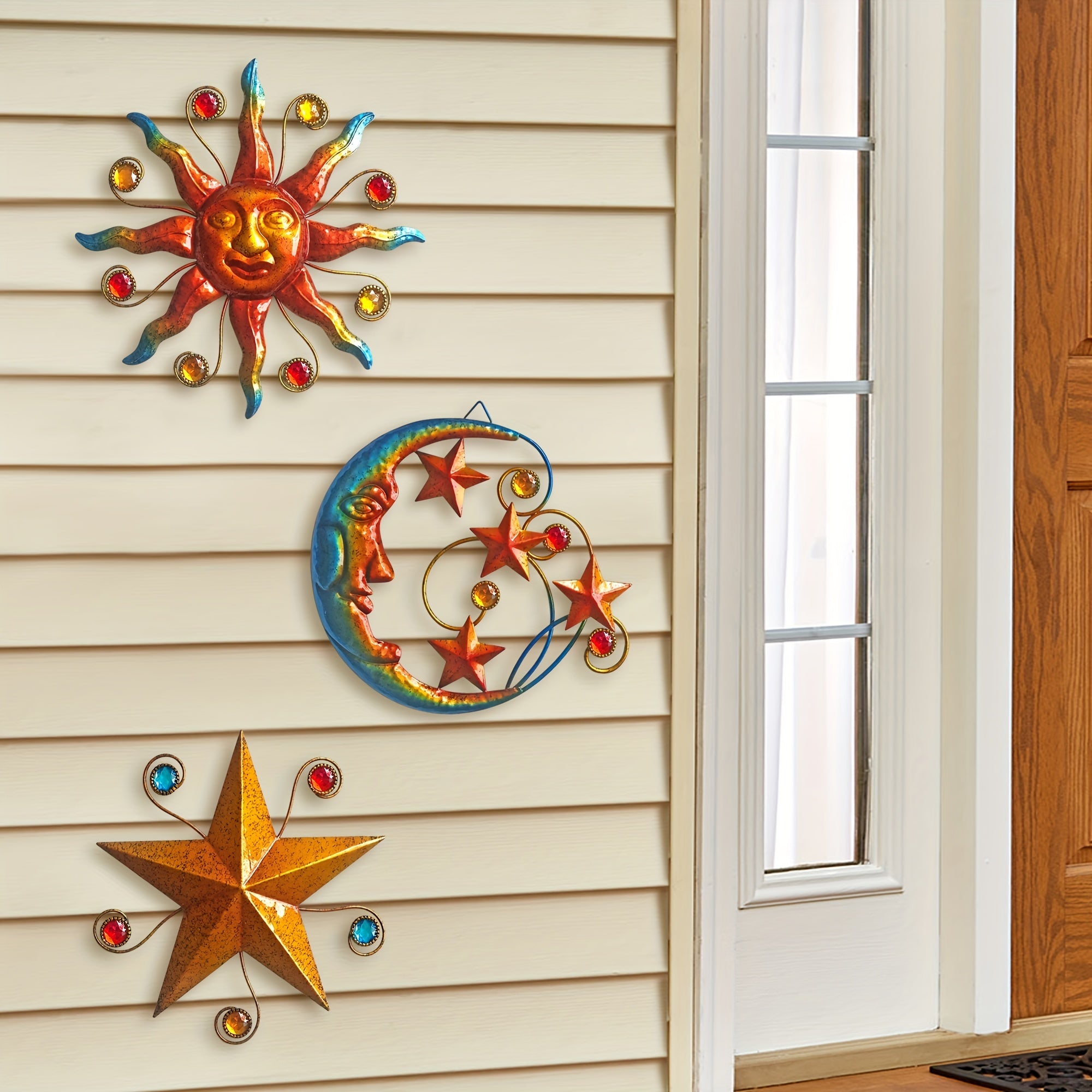 Metal 3pcs/set Celestial Wall Art Sculpture - Sun Moon Star Wall Decoration - Christmas Decor Supplies, Home Decor, Holiday Decor, Room Decor