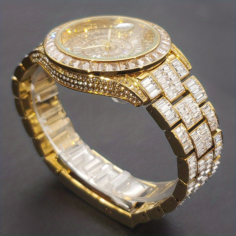Elevate Your Style: Men's Quartz, Rhinestone-Embellished Waterproof Watch - Perfect for Fashion & Parties