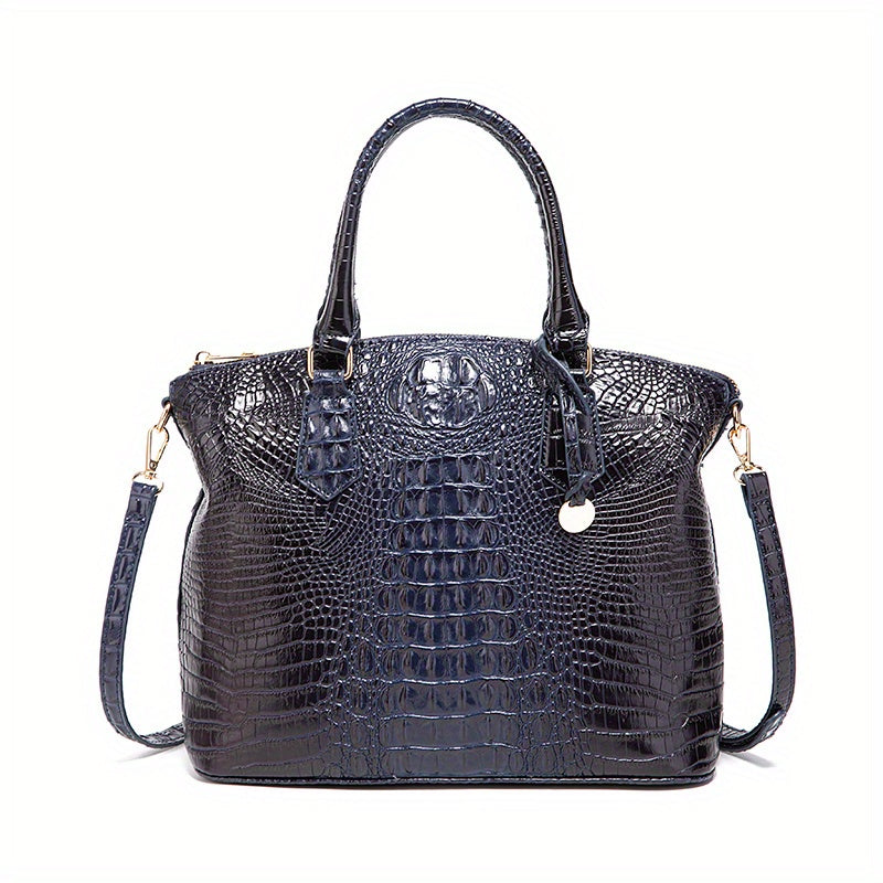 Fashion-Forward Crocodile Pattern Tote Bag - Double Handle Work Purse with Secure Zipper Closure - Perfect for Stylish, Professional Women - A Trendy Daily Accessory