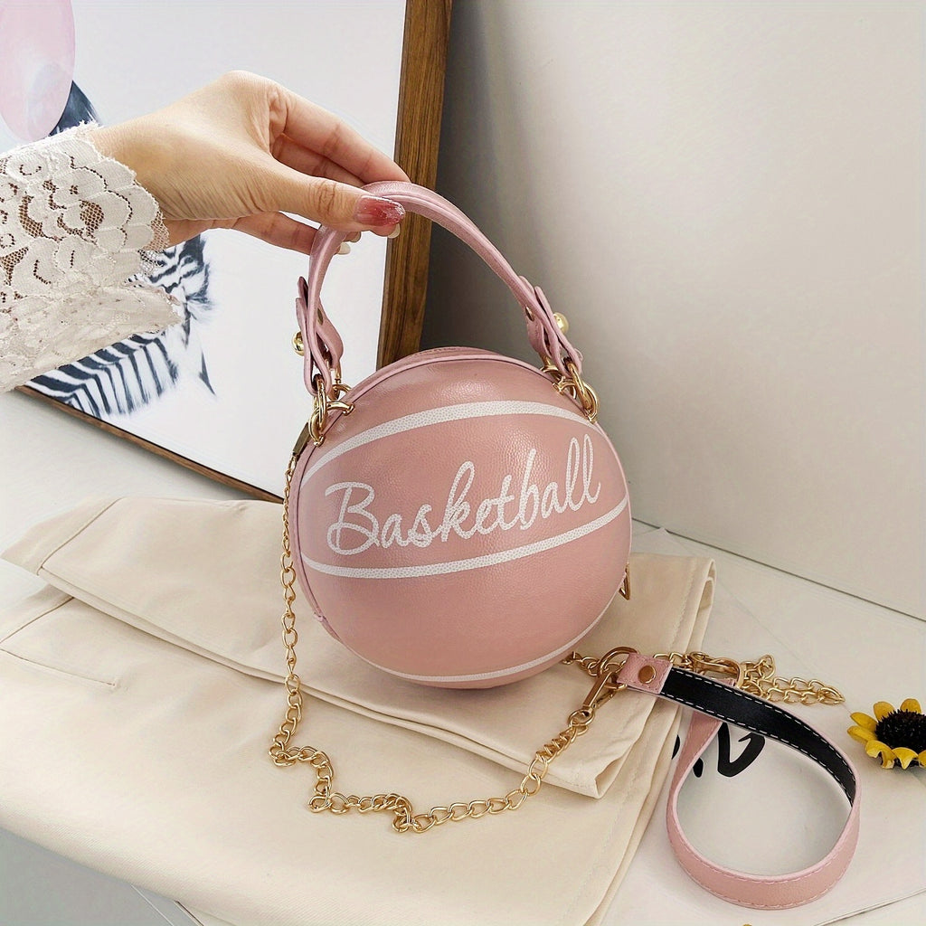Fashion-Forward Basketball-Shaped Y2K Chain Bag - Retro-Trendy Crossbody & Shoulder Purse with Durable PU Leather, Chic Top Handle, and Adjustable Strap for Versatile Style