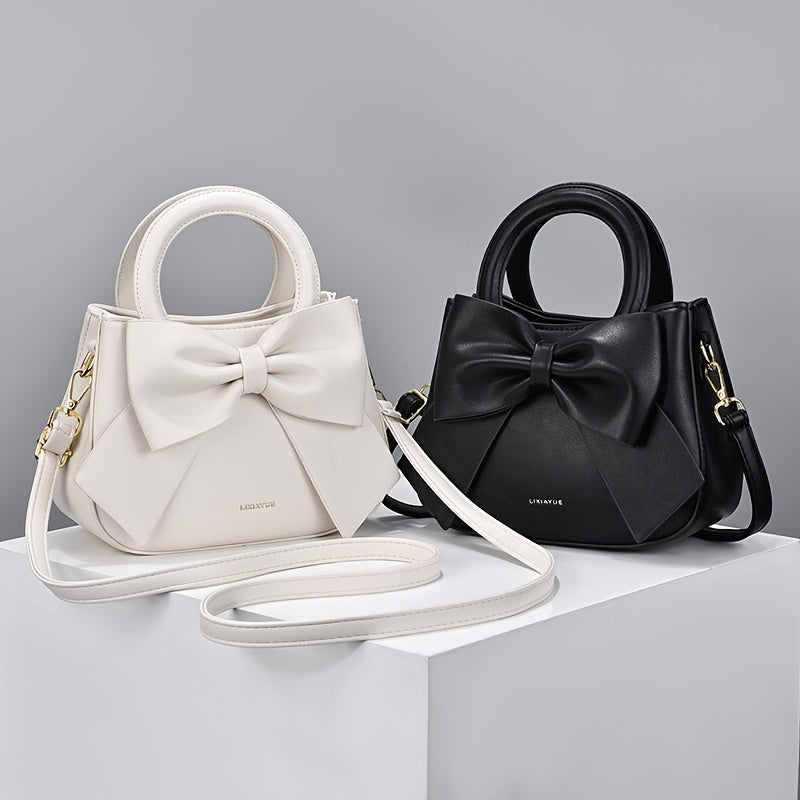 Chic Bow Accent Handbag - Durable Faux Leather, Dual Handle & Crossbody - Stylish Womens Purse for Everyday Fashion