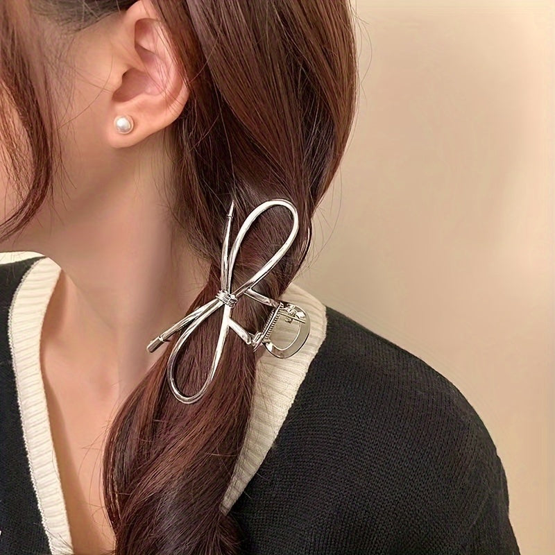 1 Pack Temperament Cold Wind Bow Hair Clip Back Of The Head Dish Hair Simple Fashion Shark Clip All-match Hair Accessories