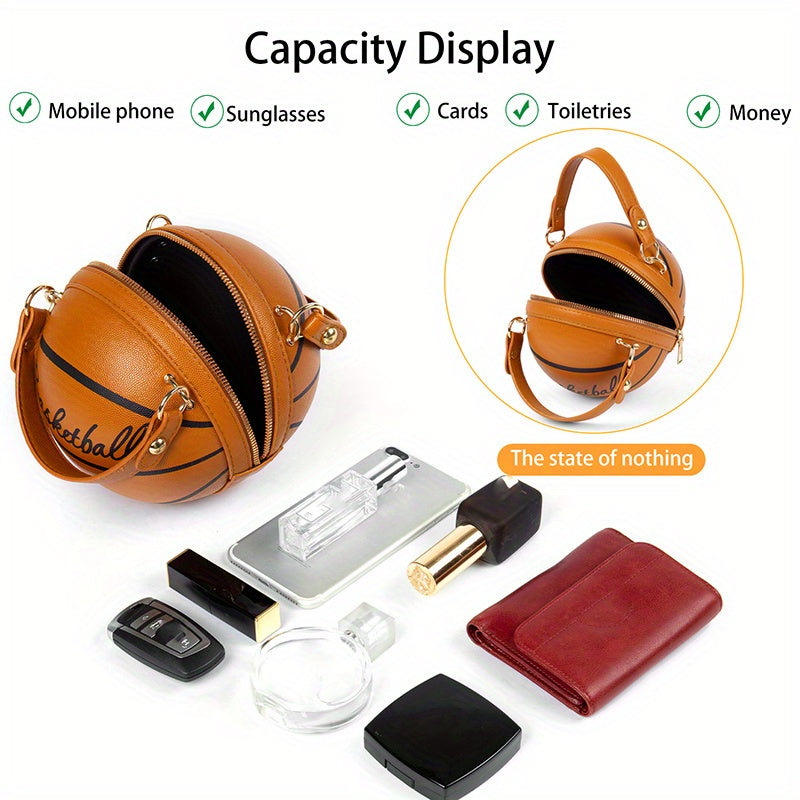 Fashion-Forward Basketball-Shaped Y2K Chain Bag - Retro-Trendy Crossbody & Shoulder Purse with Durable PU Leather, Chic Top Handle, and Adjustable Strap for Versatile Style