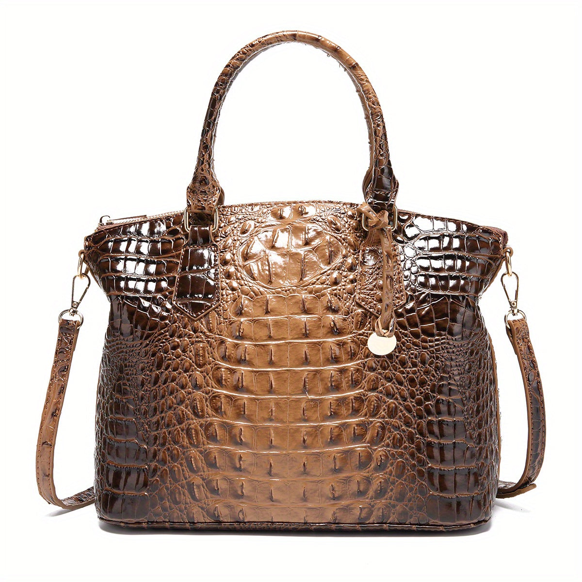 Fashion-Forward Crocodile Pattern Tote Bag - Double Handle Work Purse with Secure Zipper Closure - Perfect for Stylish, Professional Women - A Trendy Daily Accessory