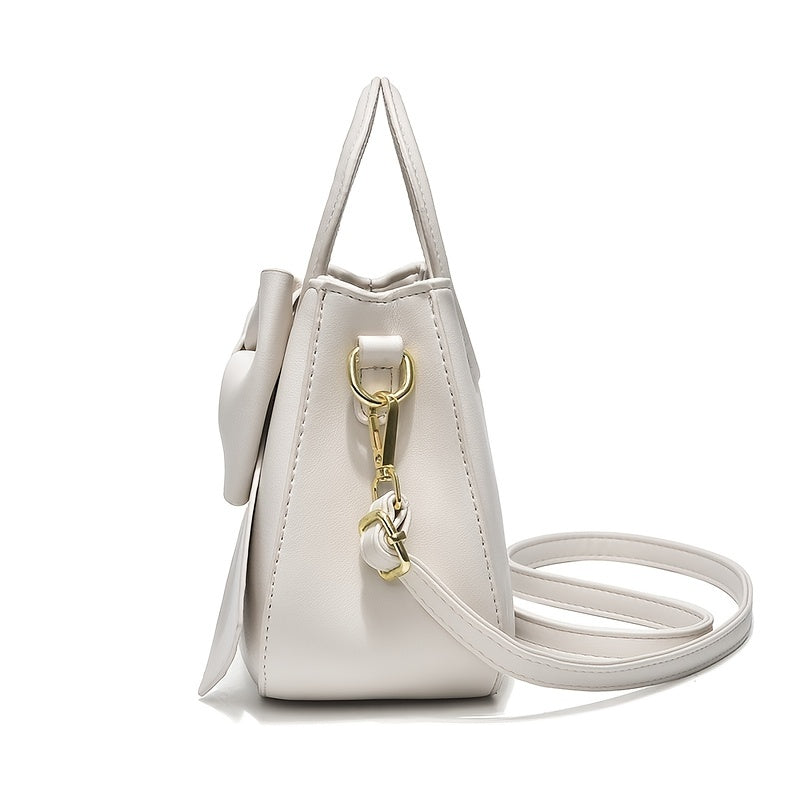 Chic Bow Accent Handbag - Durable Faux Leather, Dual Handle & Crossbody - Stylish Womens Purse for Everyday Fashion