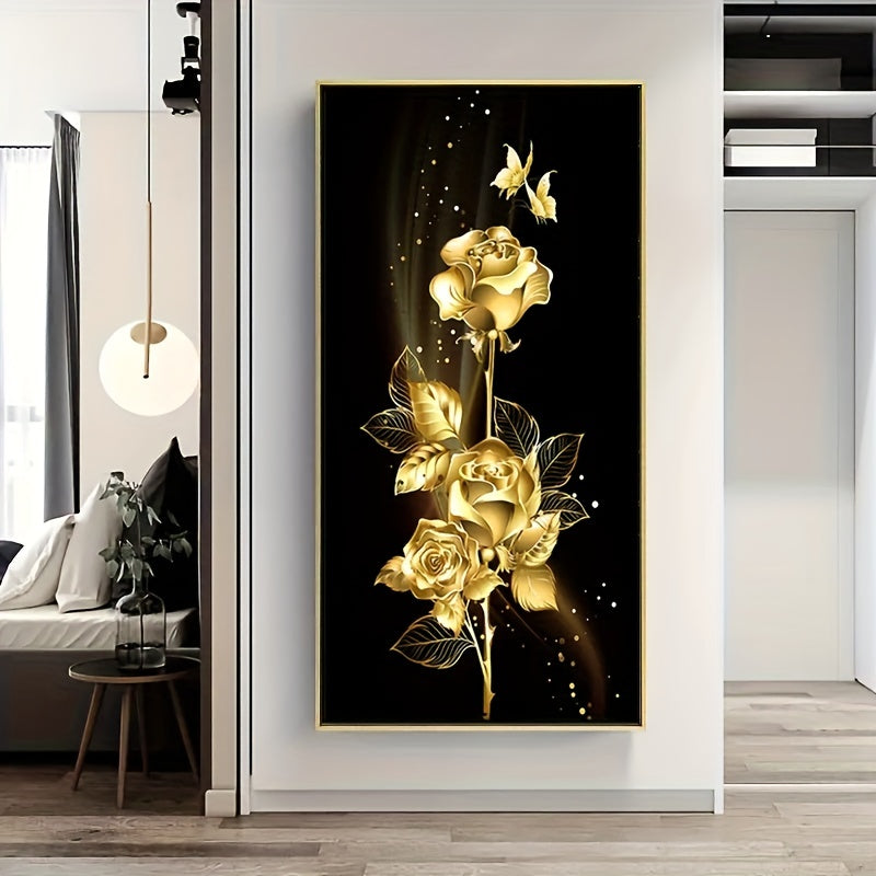 1 adet Sanat Tuval Tablosu, Altın Yapraklar ve Çiçekler Tuval Üzerine Yağlıboya Duvar Sanatı, Sanat Eseri Duvar Tablosu Banyo Yatak Odası Ofis Oturma Odası Ev Duvar Dekoru, Çerçevesiz