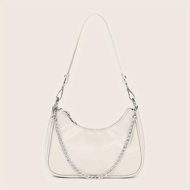Y2K Chic Chain Baguette Bag - Stylish Nylon Shoulder Purse - Durable & Versatile for Everyday Fashion - Solid Colors for the Fashion-Forward Woman
