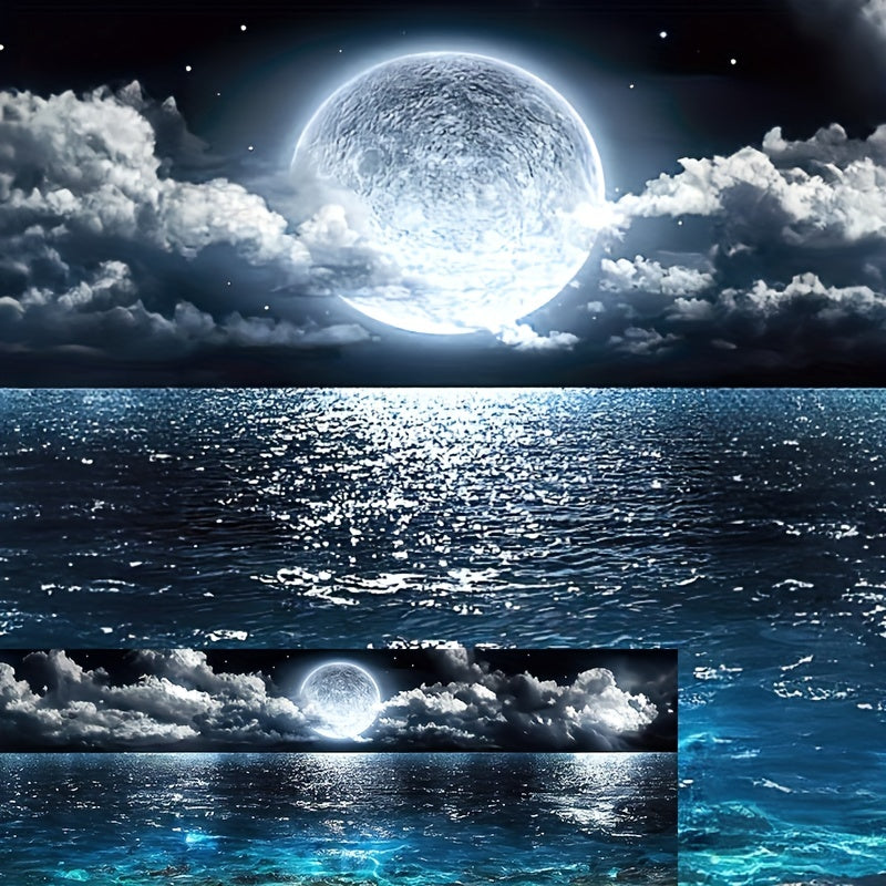 [1pc Modern Ocean Poster] 1pc Canvas Poster, Modern Art, Modern Abstract Ocean And Night Moon Landscape, Oil Painting, Ideal Gift For Bedroom, Decor Wall Art, Wall Decor, Fall Decor, Wall Decor, Room Decor, Room Decoration, N