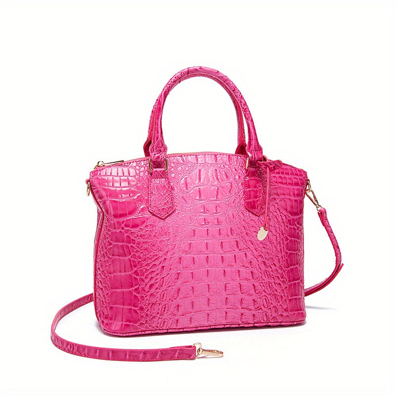 Fashion-Forward Crocodile Pattern Tote Bag - Double Handle Work Purse with Secure Zipper Closure - Perfect for Stylish, Professional Women - A Trendy Daily Accessory