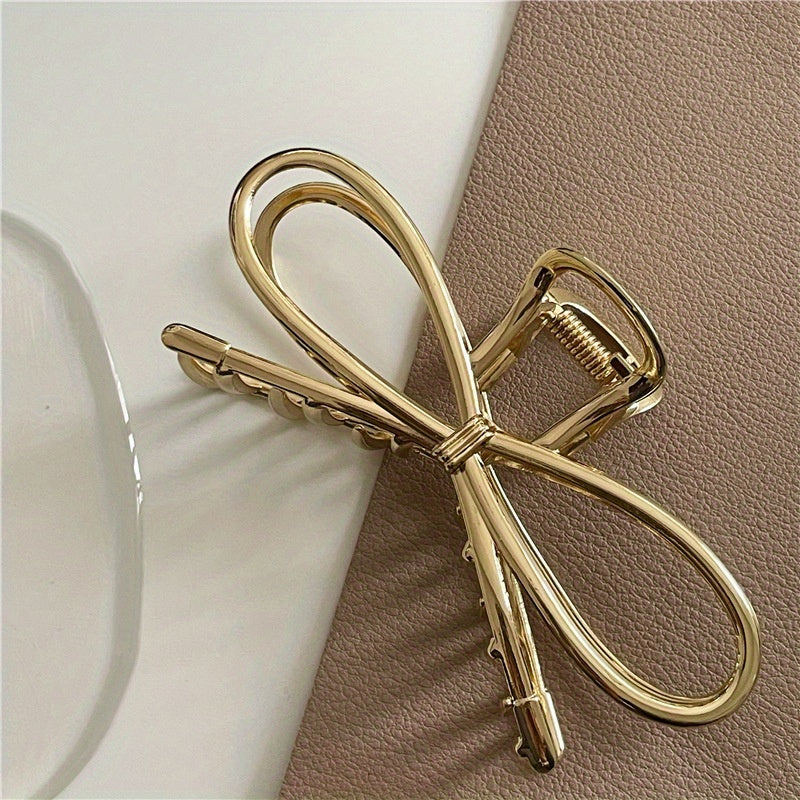 1 Pack Temperament Cold Wind Bow Hair Clip Back Of The Head Dish Hair Simple Fashion Shark Clip All-match Hair Accessories