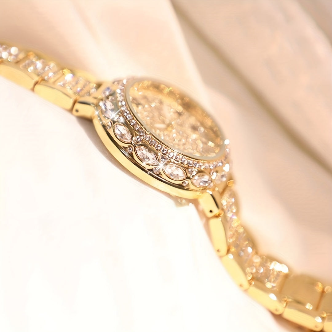 Radiant Quartz Womens Bracelet Watch - Sparkling Rhinestone Inlaid, Roman Numeral Dial, Elegant & Chic Design for Fashion-Forward Ladies
