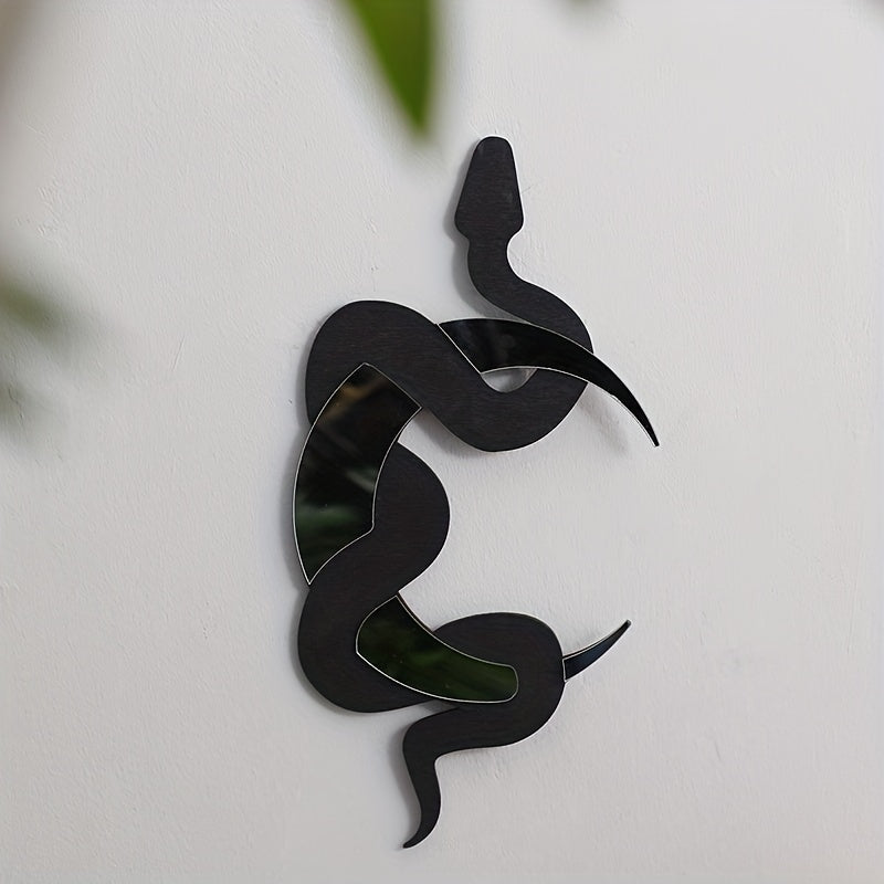 Wooden Snake And Mirror Crescent Wall Decor Earthy Room Wall Decor Floral Snake Wall Art Boho Witchy Cute Wooden Snake Decor Aesthetic For Home Living Room Bathroom Bedroom Hallway