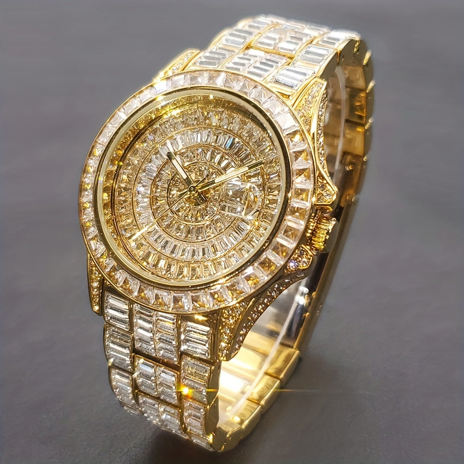 Elevate Your Style: Men's Quartz, Rhinestone-Embellished Waterproof Watch - Perfect for Fashion & Parties