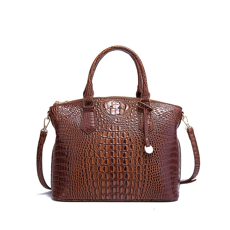 Fashion-Forward Crocodile Pattern Tote Bag - Double Handle Work Purse with Secure Zipper Closure - Perfect for Stylish, Professional Women - A Trendy Daily Accessory