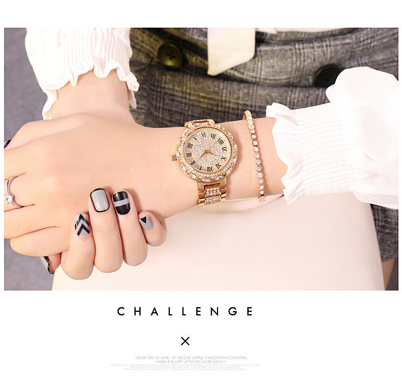 Radiant Quartz Womens Bracelet Watch - Sparkling Rhinestone Inlaid, Roman Numeral Dial, Elegant & Chic Design for Fashion-Forward Ladies