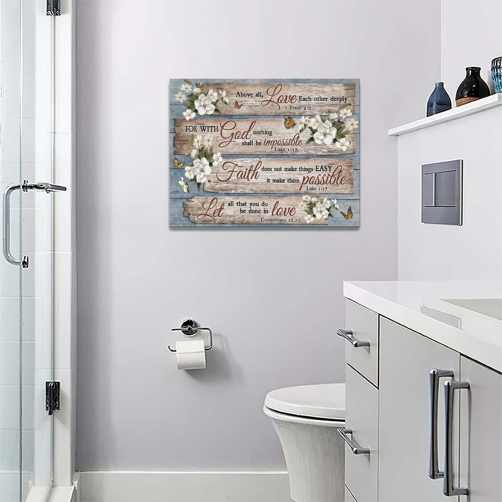 1pc Bible Verse Wall Art Rustic Inspirational Bible Verses Flower Pictures Wall Decor Christian Religions Motivational Painting Country Canvas Farmhouse Prints Home Artwork Decor No Framed