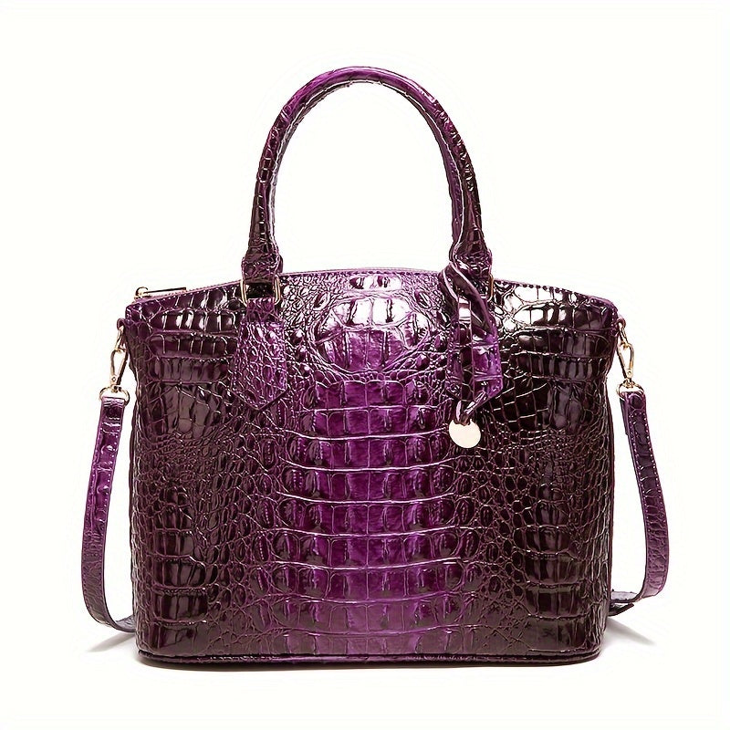 Fashion-Forward Crocodile Pattern Tote Bag - Double Handle Work Purse with Secure Zipper Closure - Perfect for Stylish, Professional Women - A Trendy Daily Accessory