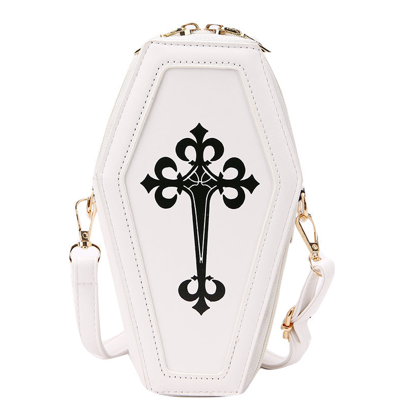 Spooky Coffin Shaped Crossbody Bag - Fashionable Y2K Novelty Purse with Adjustable Shoulder Strap, Perfect for Halloween Ghost, Skull, Elf Cosplay, Alternative Fashion and Gothic Style Enthusiasts