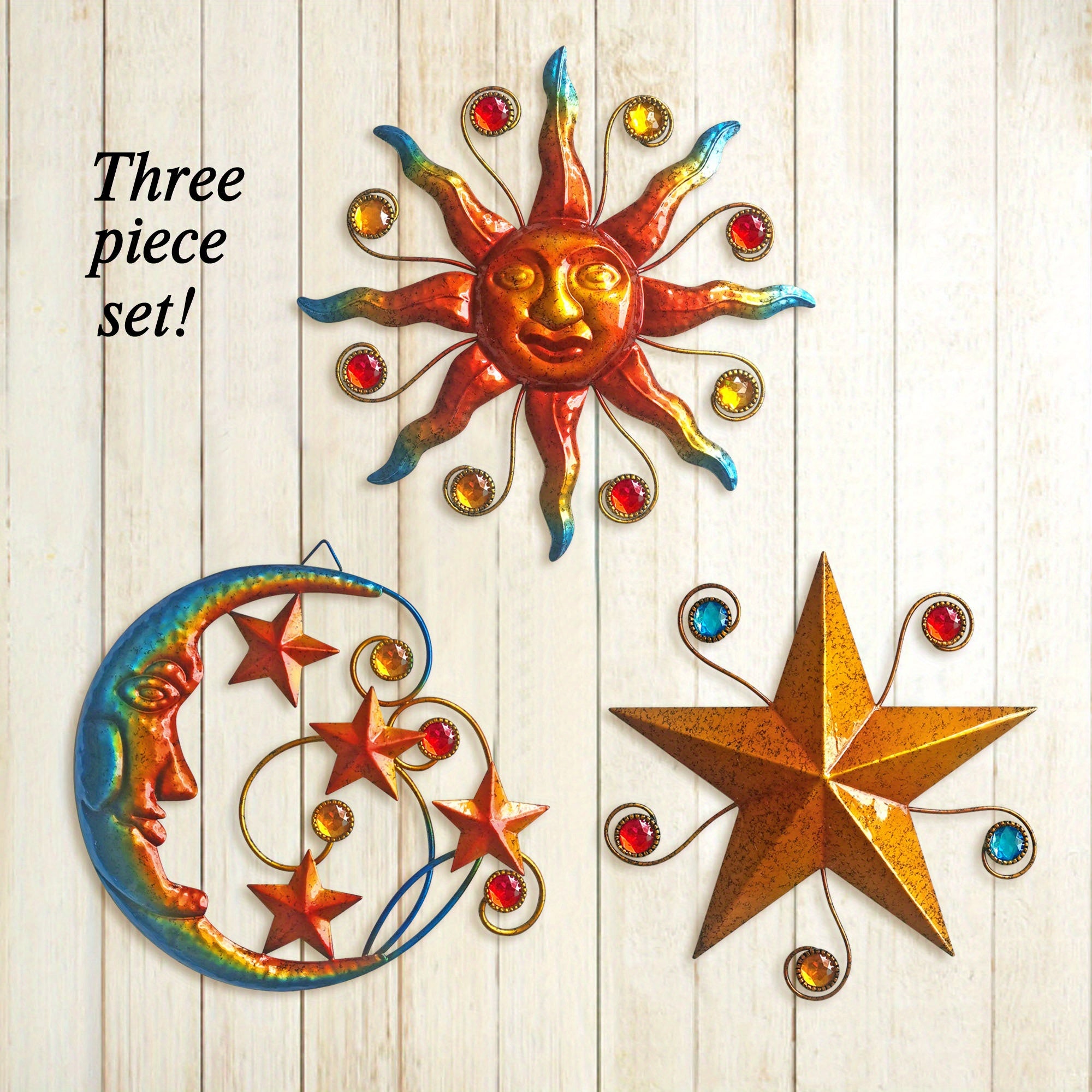 Metal 3pcs/set Celestial Wall Art Sculpture - Sun Moon Star Wall Decoration - Christmas Decor Supplies, Home Decor, Holiday Decor, Room Decor