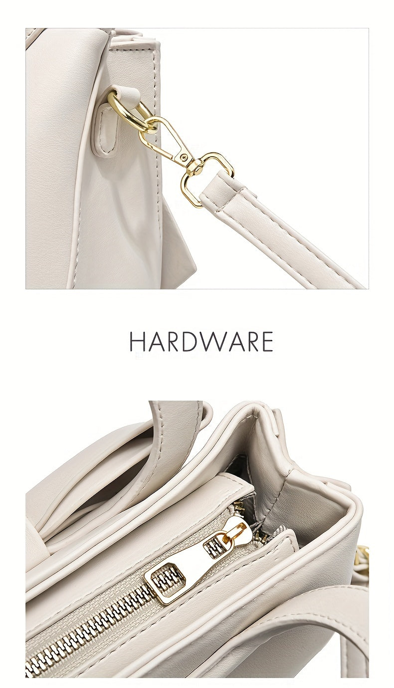 Chic Bow Accent Handbag - Durable Faux Leather, Dual Handle & Crossbody - Stylish Womens Purse for Everyday Fashion