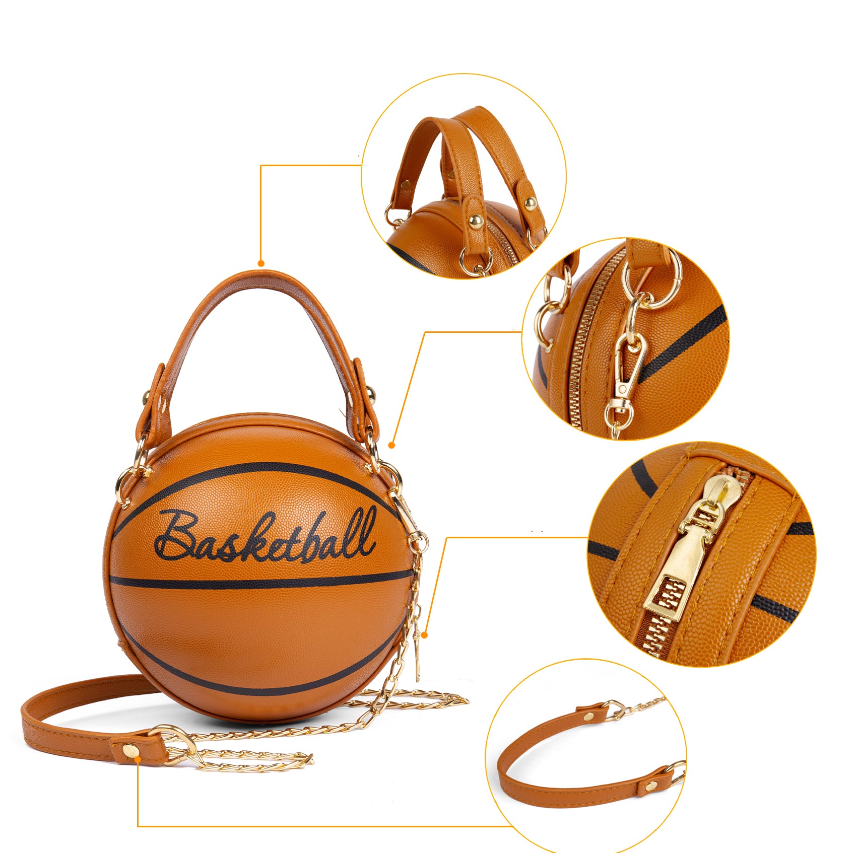 Fashion-Forward Basketball-Shaped Y2K Chain Bag - Retro-Trendy Crossbody & Shoulder Purse with Durable PU Leather, Chic Top Handle, and Adjustable Strap for Versatile Style