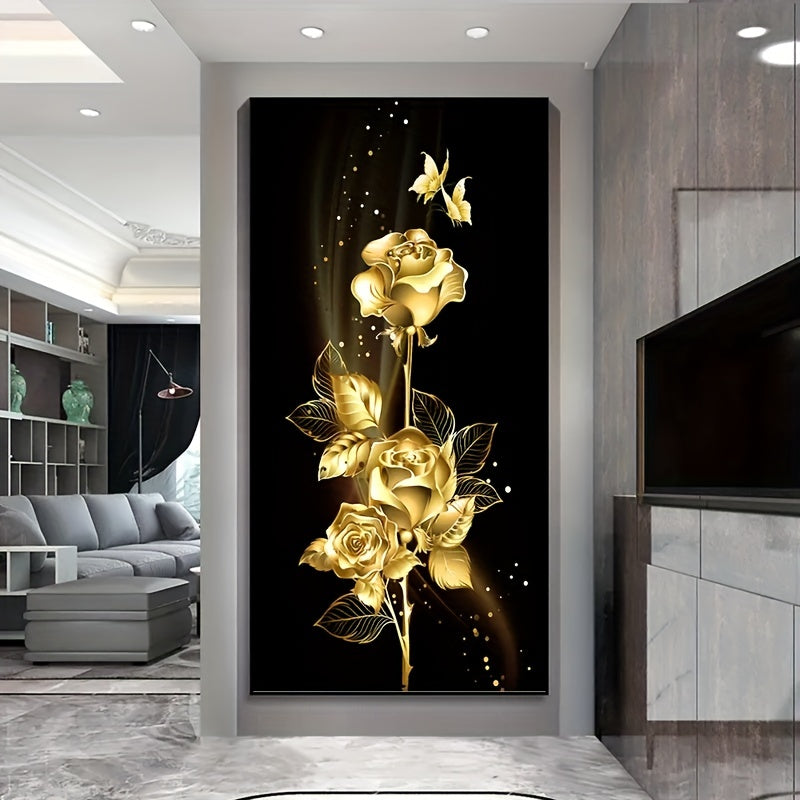 1 adet Sanat Tuval Tablosu, Altın Yapraklar ve Çiçekler Tuval Üzerine Yağlıboya Duvar Sanatı, Sanat Eseri Duvar Tablosu Banyo Yatak Odası Ofis Oturma Odası Ev Duvar Dekoru, Çerçevesiz