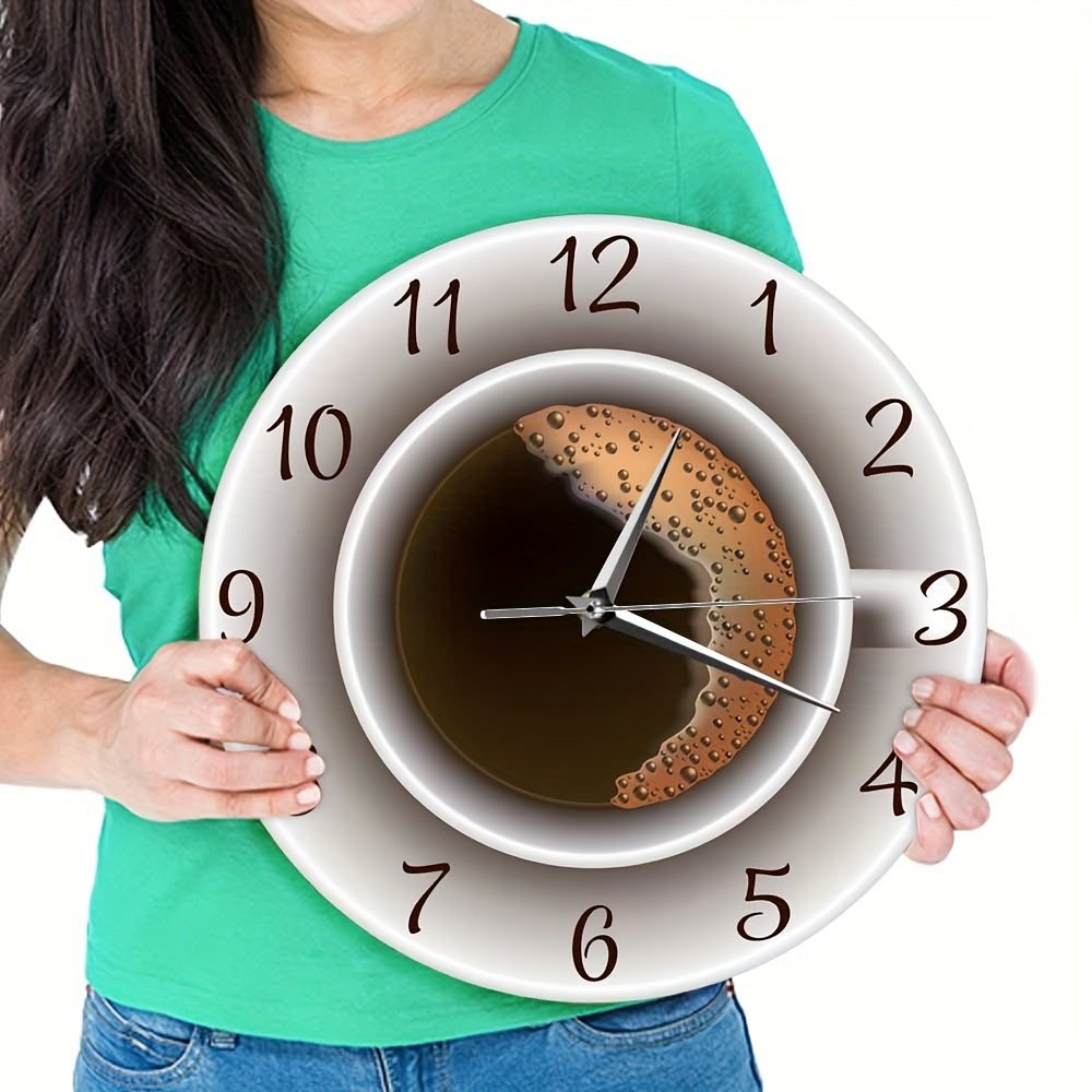 1pc Whimsical Coffee Cup Silent Wall Clock - Decorative Kitchen Wall Art, Cafe-Inspired Hanging Watch for Bedroom, Living Room, School, Birthday Party Decoration - Unique Gift Idea for Coffee Lovers
