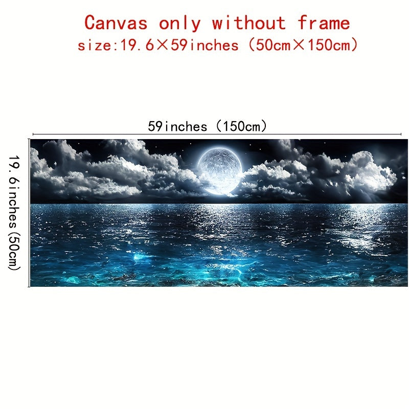 [1pc Modern Ocean Poster] 1pc Canvas Poster, Modern Art, Modern Abstract Ocean And Night Moon Landscape, Oil Painting, Ideal Gift For Bedroom, Decor Wall Art, Wall Decor, Fall Decor, Wall Decor, Room Decor, Room Decoration, N
