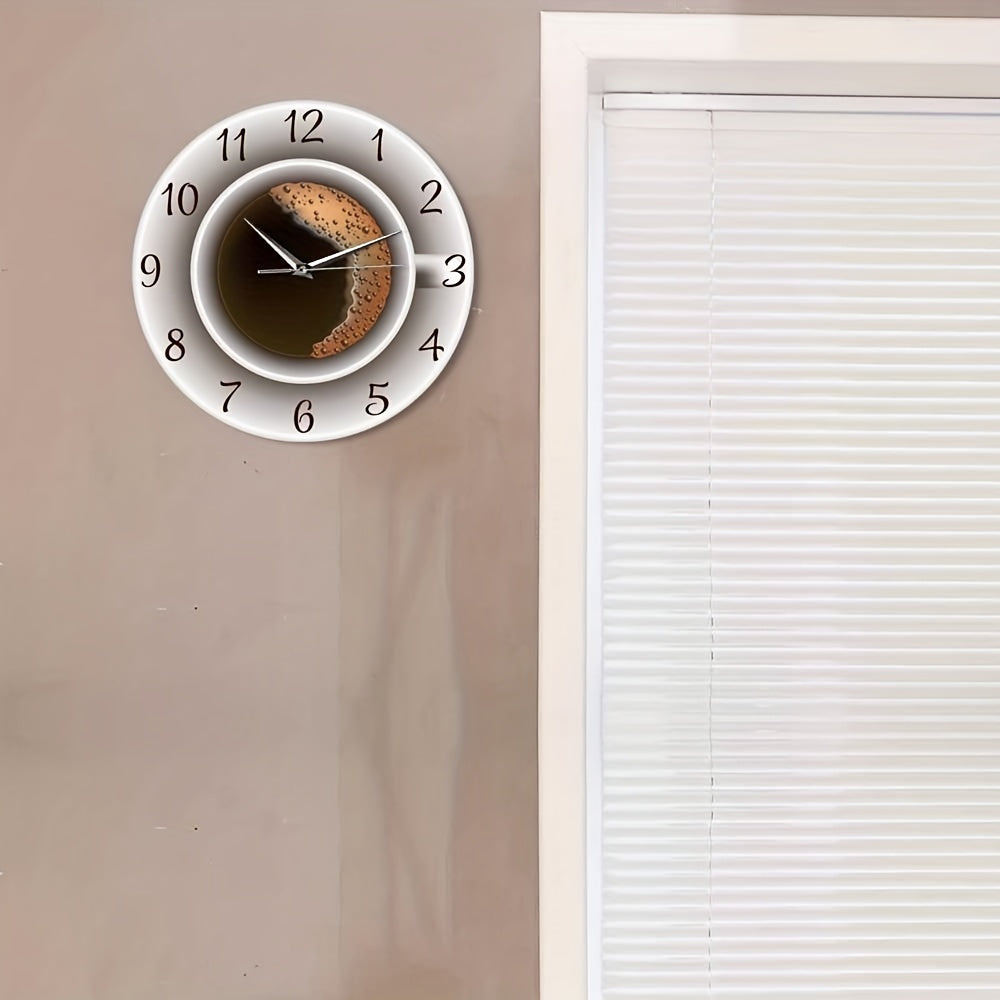 1pc Whimsical Coffee Cup Silent Wall Clock - Decorative Kitchen Wall Art, Cafe-Inspired Hanging Watch for Bedroom, Living Room, School, Birthday Party Decoration - Unique Gift Idea for Coffee Lovers