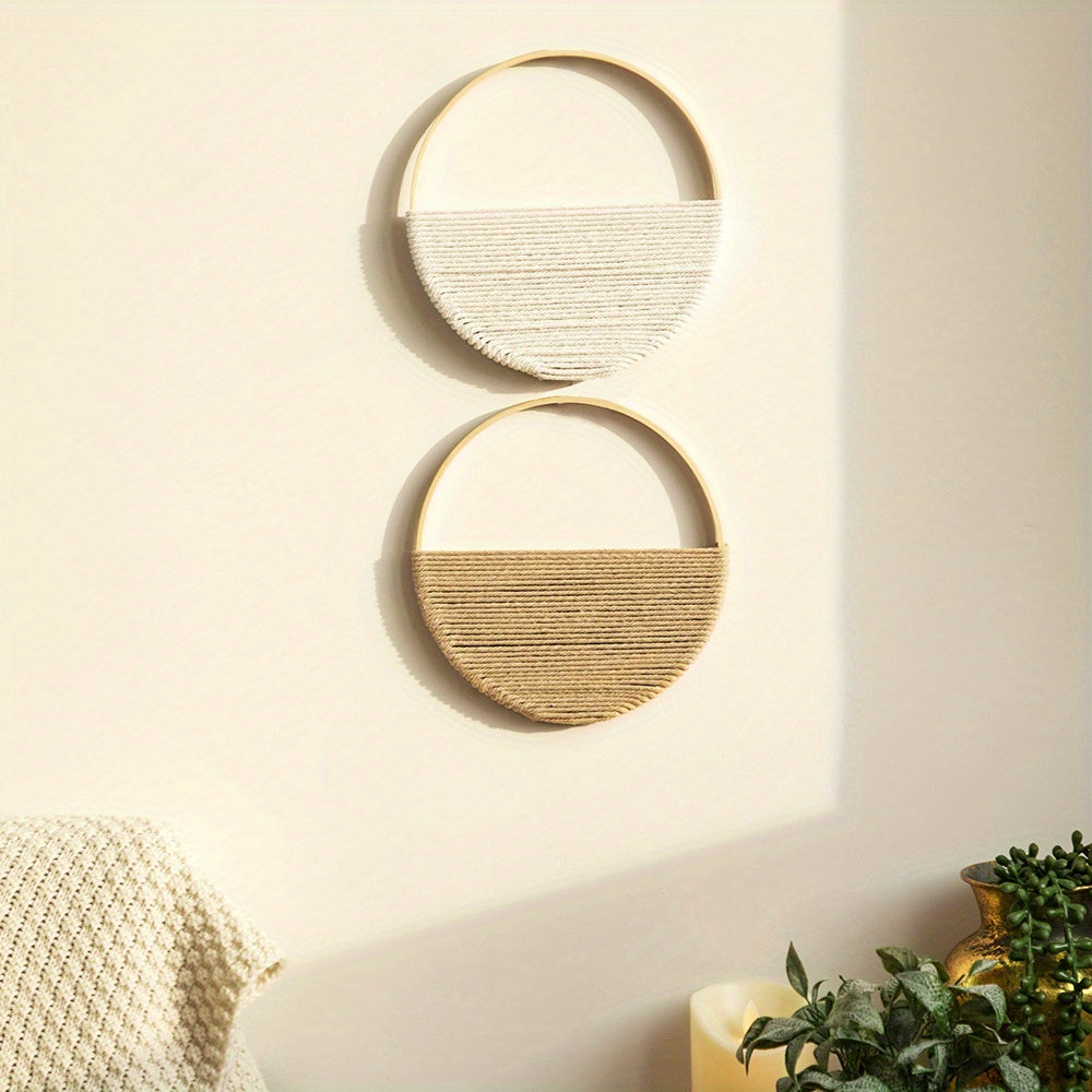 [Ensemble d'art mural circulaire minimaliste] Décoration murale bohème en macramé moderne : Ensemble d'art mural circulaire pour un look abstrait minimaliste Cadeau de Pâques