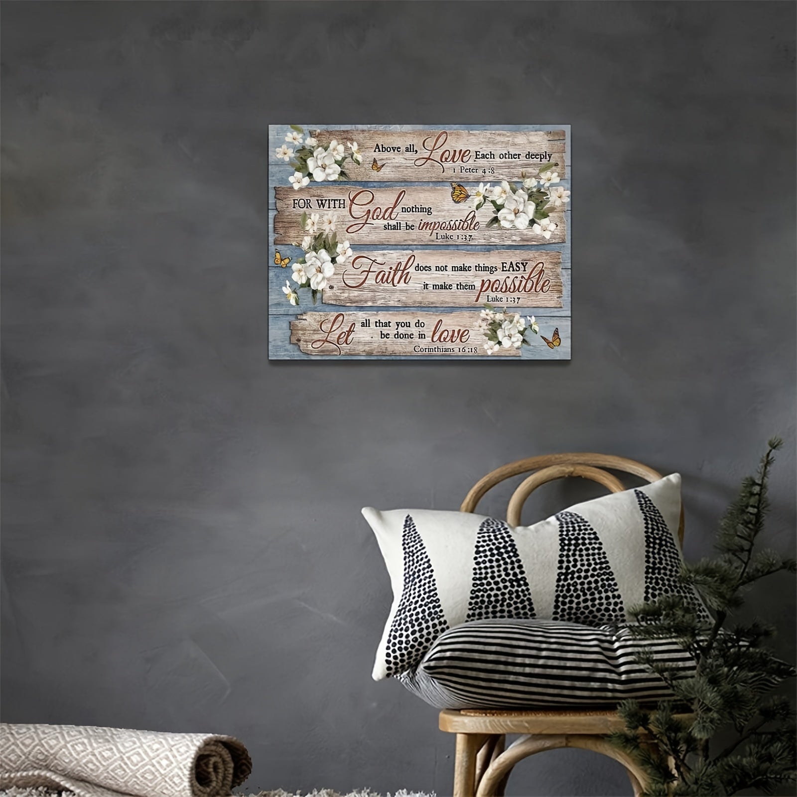 1pc Bible Verse Wall Art Rustic Inspirational Bible Verses Flower Pictures Wall Decor Christian Religions Motivational Painting Country Canvas Farmhouse Prints Home Artwork Decor No Framed