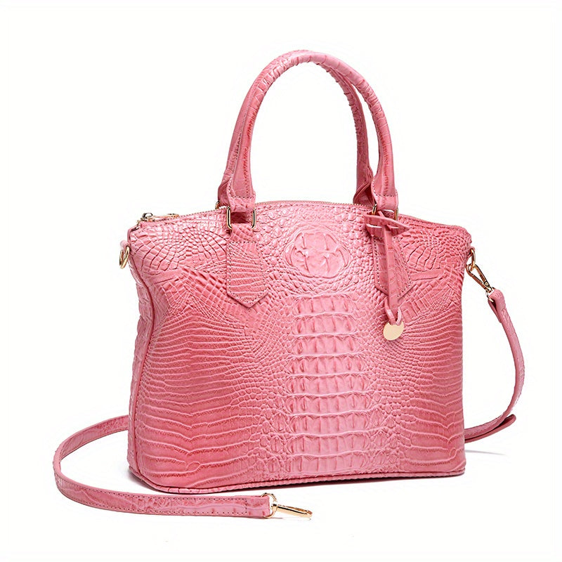 Fashion-Forward Crocodile Pattern Tote Bag - Double Handle Work Purse with Secure Zipper Closure - Perfect for Stylish, Professional Women - A Trendy Daily Accessory