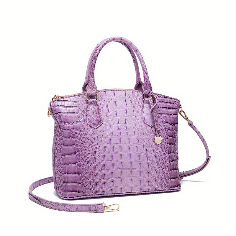 Fashion-Forward Crocodile Pattern Tote Bag - Double Handle Work Purse with Secure Zipper Closure - Perfect for Stylish, Professional Women - A Trendy Daily Accessory