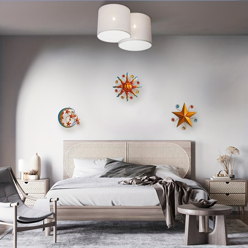 Metal 3pcs/set Celestial Wall Art Sculpture - Sun Moon Star Wall Decoration - Christmas Decor Supplies, Home Decor, Holiday Decor, Room Decor