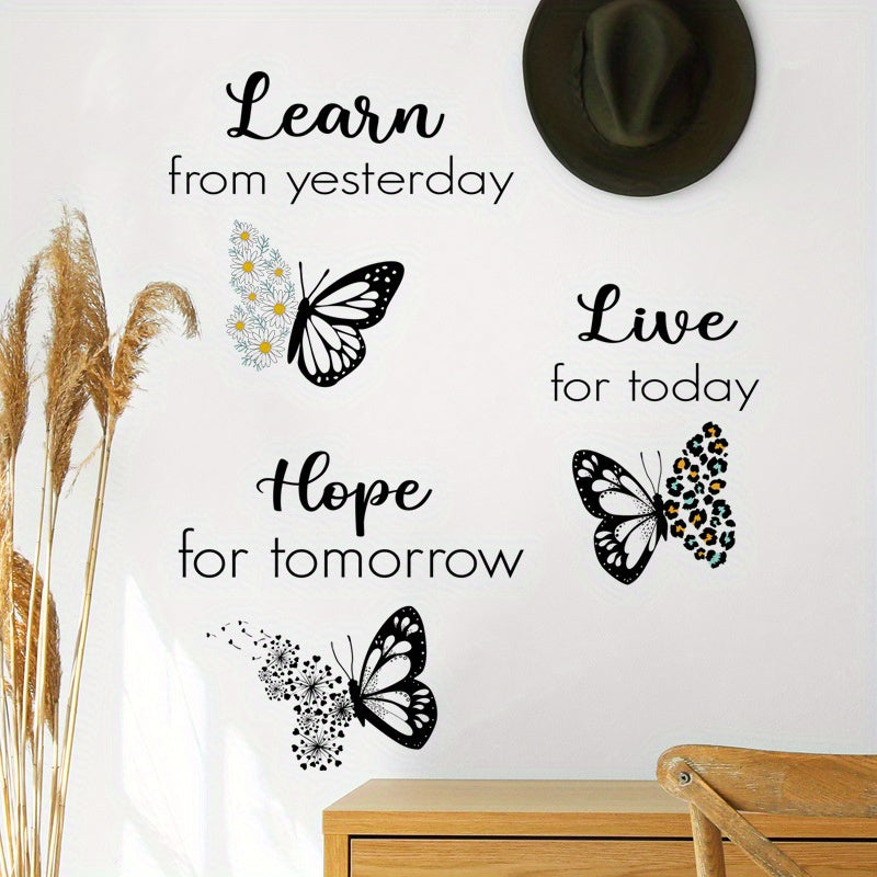 1pc Inspirational Black and White Butterfly Wall Sticker for Home Decor - Cartoon Butterfly PVC Wall Art